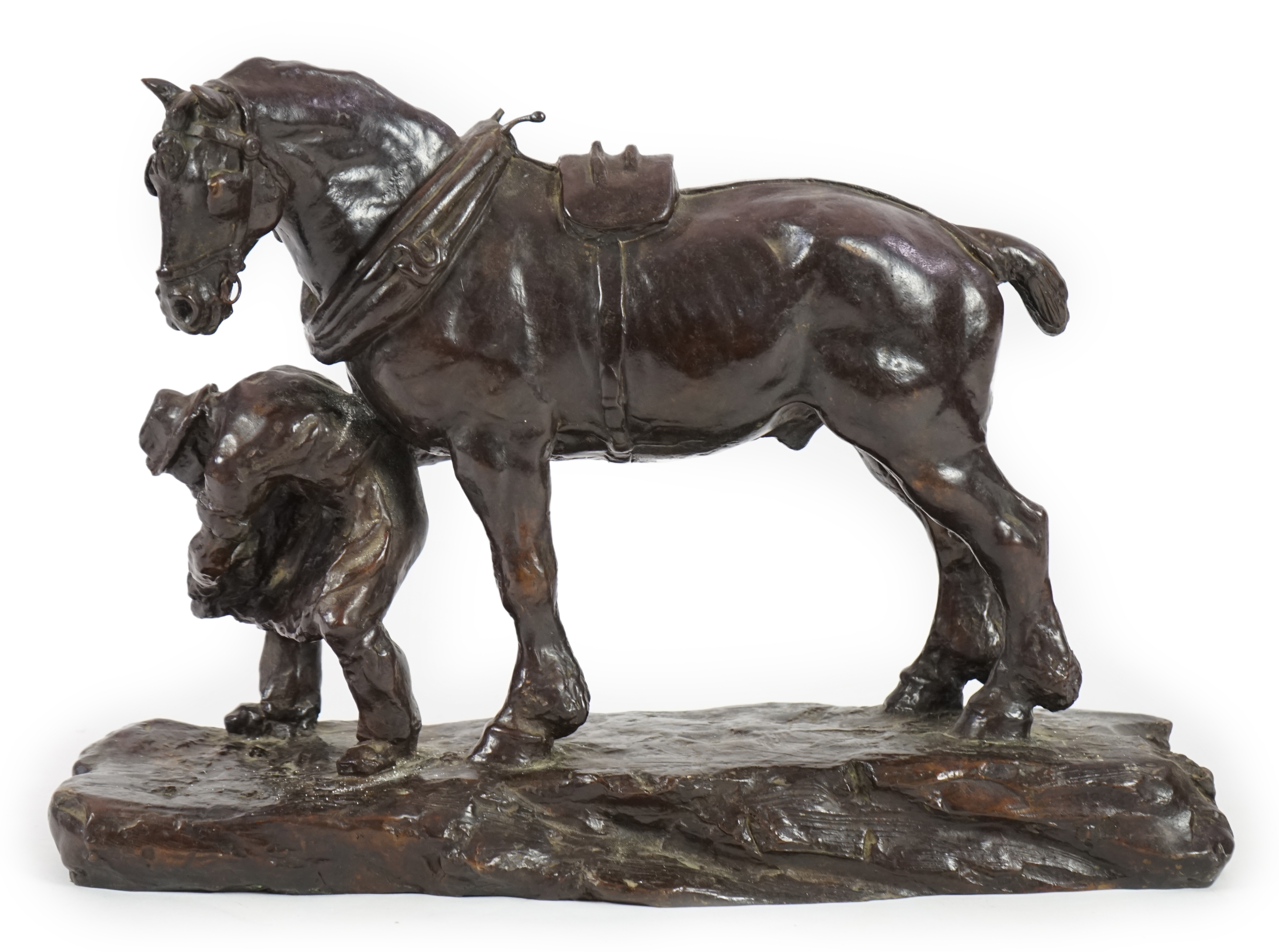 John Rattenbury Skeaping RA (1901-1980). A bronze group, 'Shoeing a cart horse'